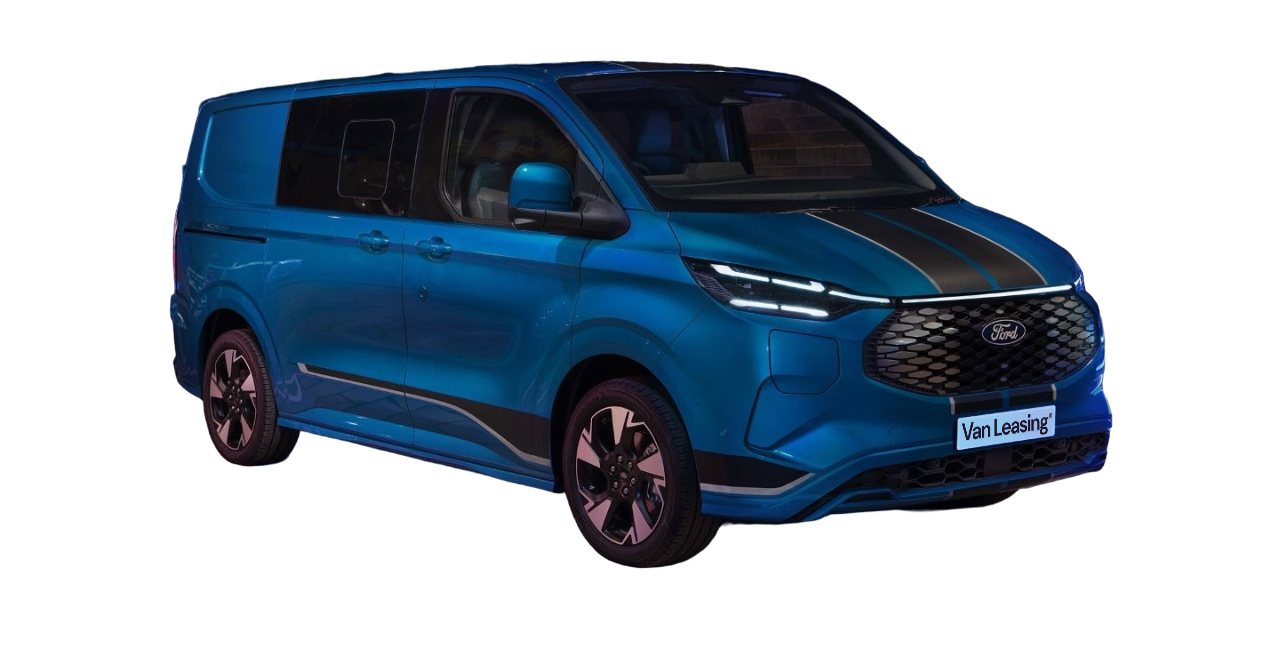 electric blue E-Transit Custom Van 2023 model
